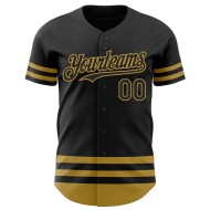 Altes benutzerdefiniertes authentisches Baseball-Trikot mit schwarzer Goldlinie Altes benutzerdefiniertes authentisches Baseball-Trikot mit schwarzer Goldlinie