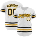 Line Weiß Jersey Authentic Schwarz-Gold Baseball Custom Line Weiß Jersey Authentic Schwarz-Gold Baseball Custom
