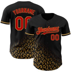 Fade Custom Print Rot-Old Fashion Jersey 3D Baseball Muster Authentisches Design Leopard Schwarz Gold