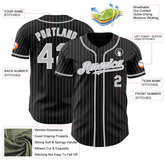 Baseball Weiß Grau Authentic Schwarz Custom Jersey Nadelstreifen Baseball Weiß Grau Authentic Schwarz Custom Jersey Nadelstreifen