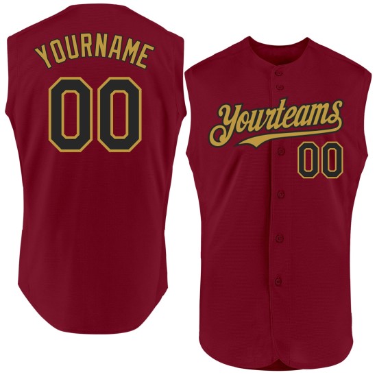 Custom Crimson Black-Old Ärmelloses Jersey Authentic Gold Baseball Custom Crimson Black-Old Ärmelloses Jersey Authentic Gold Baseball