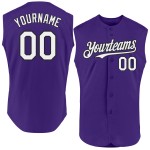 Benutzerdefiniertes Lila Baseball Authentic Weiß-Schwarzes Ärmelloses Trikot Benutzerdefiniertes Lila Baseball Authentic Weiß-Schwarzes Ärmelloses Trikot