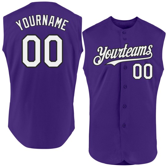 Benutzerdefiniertes Lila Baseball Authentic Weiß-Schwarzes Ärmelloses Trikot Benutzerdefiniertes Lila Baseball Authentic Weiß-Schwarzes Ärmelloses Trikot