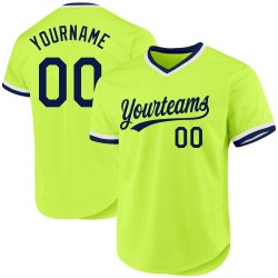 Throwback Neon Custom Authentic Marineblau-Weißes Jersey Grünes Baseball