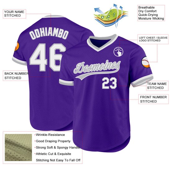 Throwback Lila Trikot Custom Weiß-Grau Baseball Authentic Throwback Lila Trikot Custom Weiß-Grau Baseball Authentic