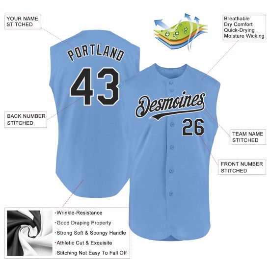 Leichtes authentisches Baseball-Blau-Ärmelloses Trikot Custom Schwarz-Weiß Leichtes authentisches Baseball-Blau-Ärmelloses Trikot Custom Schwarz-Weiß