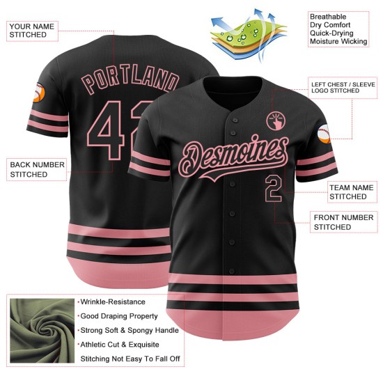 Authentisches mittelgroßes Baseball-Trikot in Pink mit schwarzer Linie Authentisches mittelgroßes Baseball-Trikot in Pink mit schwarzer Linie