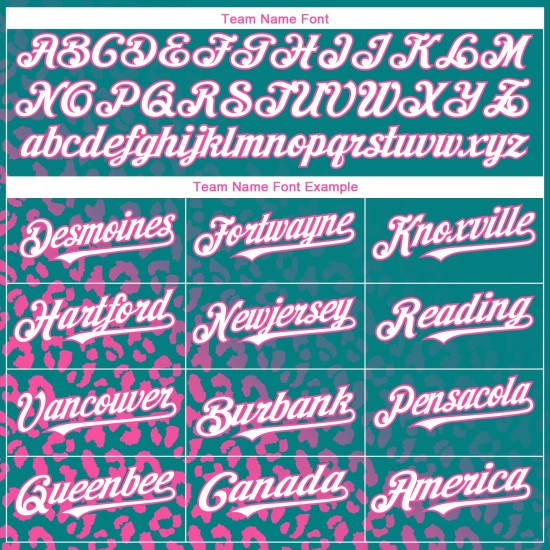 Benutzerdefinierte Leopard Weiß-Rosa Druck Jersey Verblassen Authentische 3D Baseball Muster Teal Design Mode Benutzerdefinierte Leopard Weiß-Rosa Druck Jersey Verblassen Authentische 3D Baseball Muster Teal Design Mode