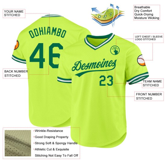 Throwback Green Authentic Baseball Custom Kelly Trikot Neongrün-Weiß Throwback Green Authentic Baseball Custom Kelly Trikot Neongrün-Weiß