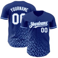Benutzerdefinierter Baseball-Trikot mit weißem Lichtdruck, blaues verblassendes Muster, Leoparden-Modedesign, Royal Authentic 3D