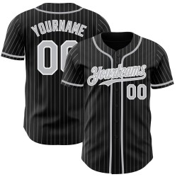 Baseball Weiß Grau Authentic Schwarz Custom Jersey Nadelstreifen