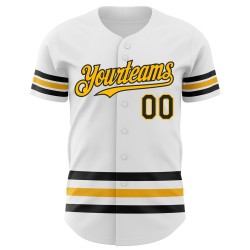 Line Weiß Jersey Authentic Schwarz-Gold Baseball Custom Line Weiß Jersey Authentic Schwarz-Gold Baseball Custom