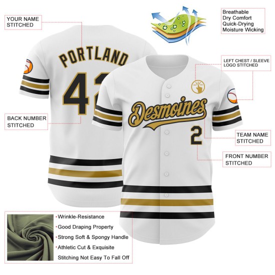 Jersey Gold Baseball Custom Weiß Schwarz-Old Line Authentic Jersey Gold Baseball Custom Weiß Schwarz-Old Line Authentic
