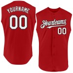 Benutzerdefiniertes rotes ärmelloses authentisches weiß-schwarzes Baseball-Trikot Benutzerdefiniertes rotes ärmelloses authentisches weiß-schwarzes Baseball-Trikot