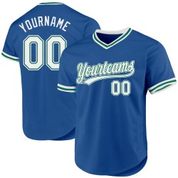 Blau-Grün Baseball Throwback Authentic White-Kelly Custom Jersey