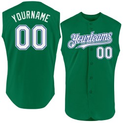 Baseball Kelly Custom Authentic Weiß-Royalgrün Ärmelloses Trikot