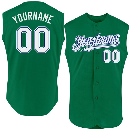Baseball Kelly Custom Authentic Weiß-Royalgrün Ärmelloses Trikot Baseball Kelly Custom Authentic Weiß-Royalgrün Ärmelloses Trikot