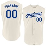 Benutzerdefiniertes cremefarbenes, ärmelloses authentisches Royal Baseball-Trikot Benutzerdefiniertes cremefarbenes, ärmelloses authentisches Royal Baseball-Trikot