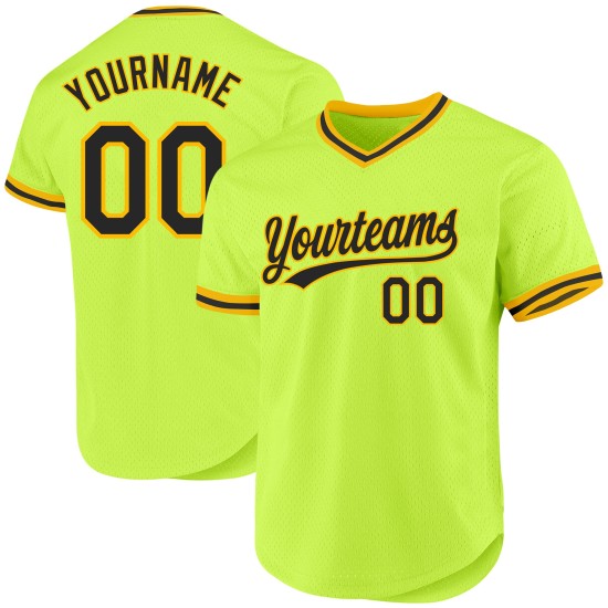 Jersey Schwarz-Gold Neon Baseball Authentic Throwback Custom Grün Jersey Schwarz-Gold Neon Baseball Authentic Throwback Custom Grün