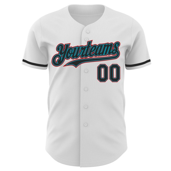 Jersey Schwarz Custom Authentic Teal-Rot Weiß Baseball Jersey Schwarz Custom Authentic Teal-Rot Weiß Baseball